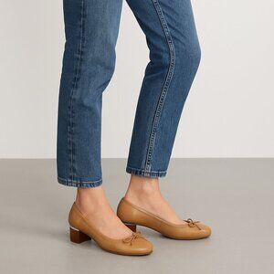 Vintage Hush Puppies Steps Tan Leather Block Heel Ballet Pumps Size 8